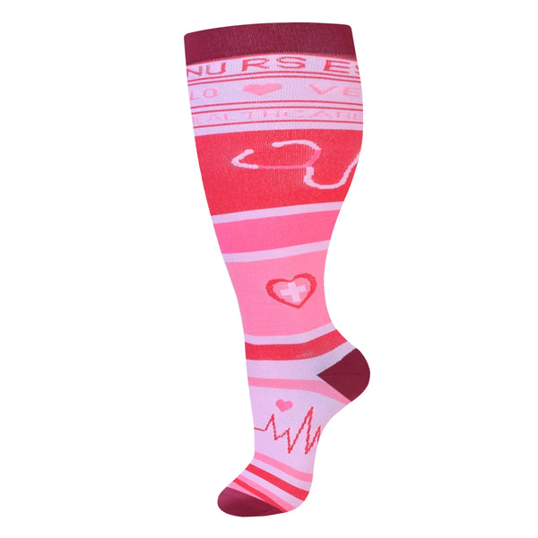 Heartbeat Stripe Wide Calf Compression Socks