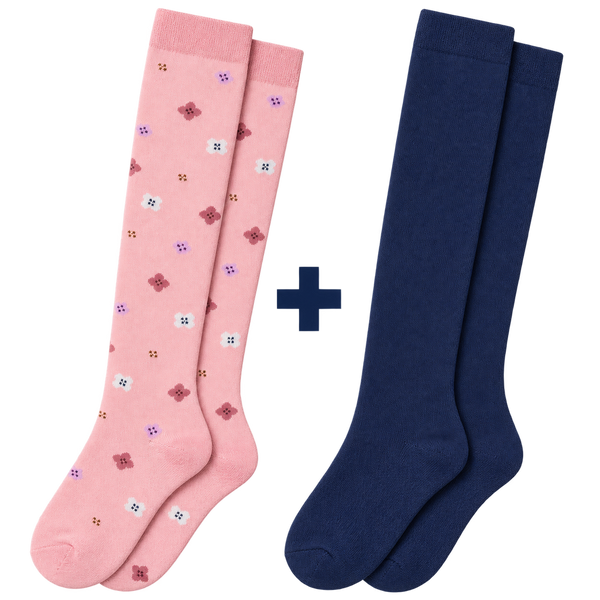 Pink floral and navy Snarks compression sock pairs