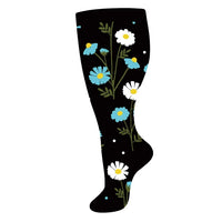 Daisy Black Wide Calf Compression Socks