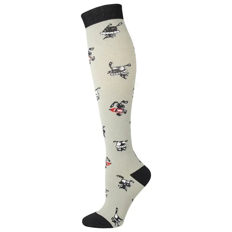 Dog Print Cream Compression Socks