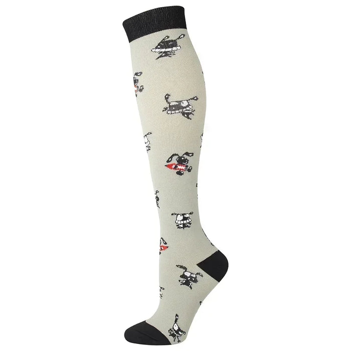Dog Print Cream Compression Socks
