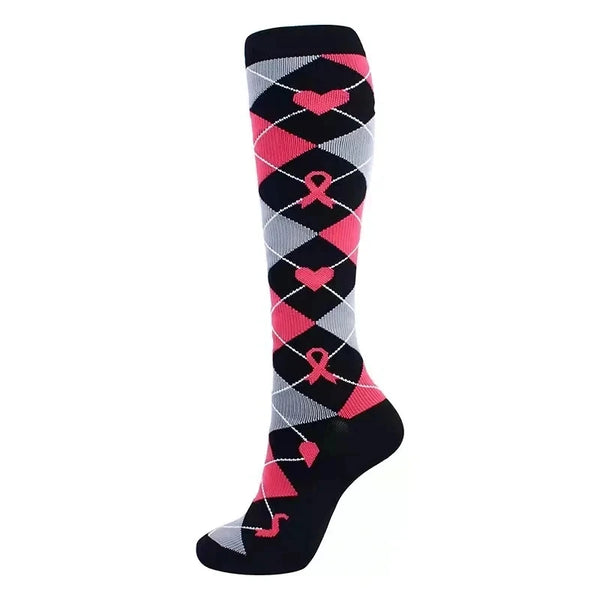 Pink Ribbon Argyle Compression Socks