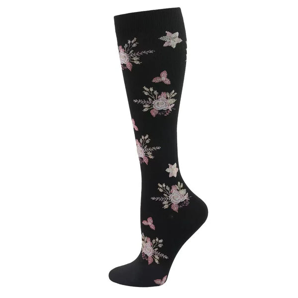 Black Floral Compression Socks