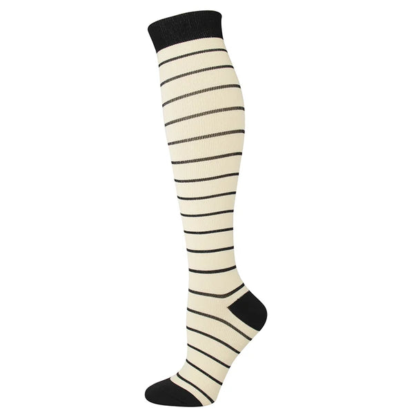 Cream Stripe Compression Socks