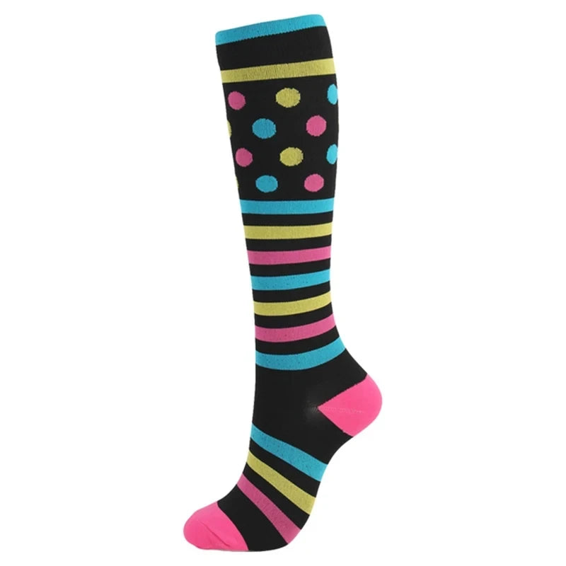 Neon Dots and Stripes Compression Socks