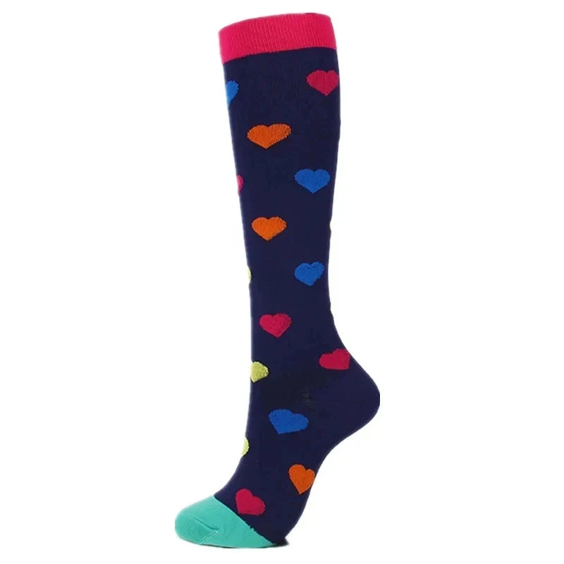 Navy Rainbow Hearts Compression Socks