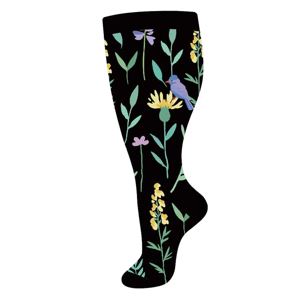 Bluebird Black Wide Calf Compression Socks