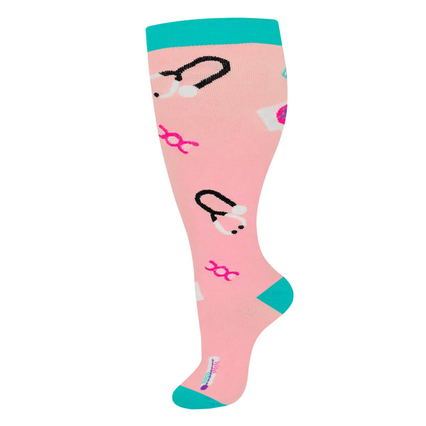 Stethoscope Pink Wide Calf Compression Socks