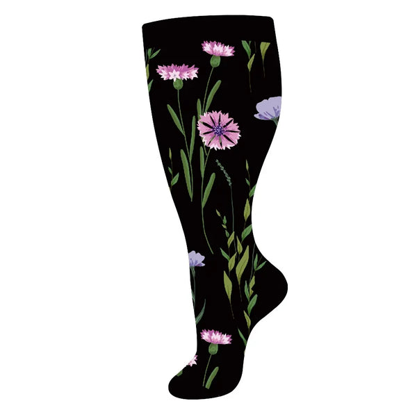 Lavender Black Wide Calf Compression Socks