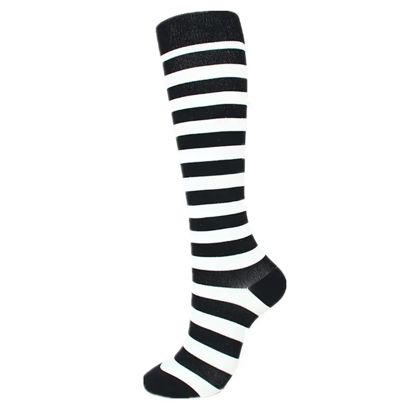 Black and White Stripe Compression Socks