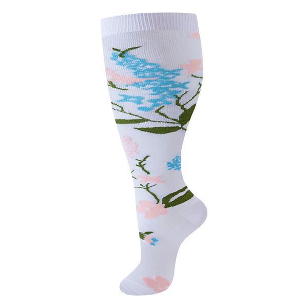 Cherry Blossom White Wide Calf Compression Socks