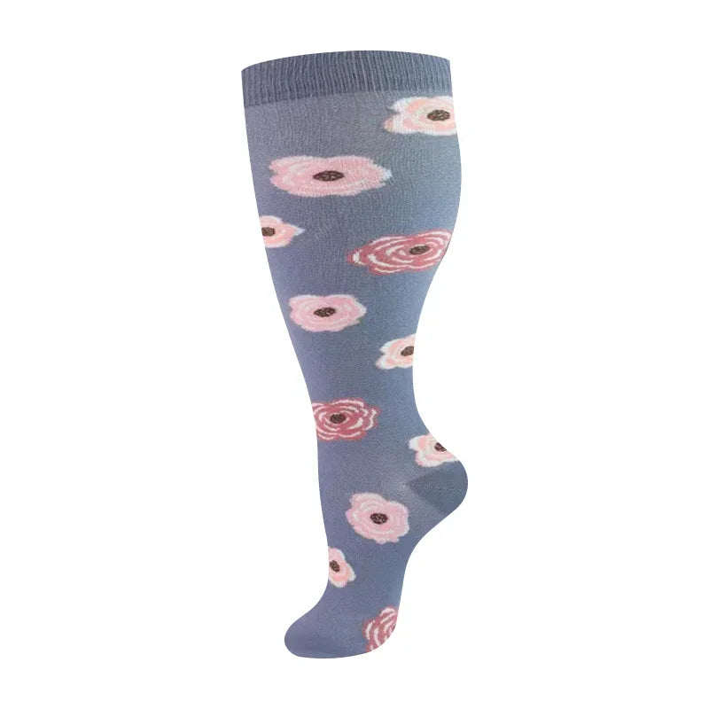 Rose Grey Wide Calf Compression Socks