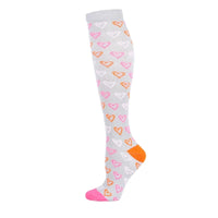 White Doodle Heart Compression Socks