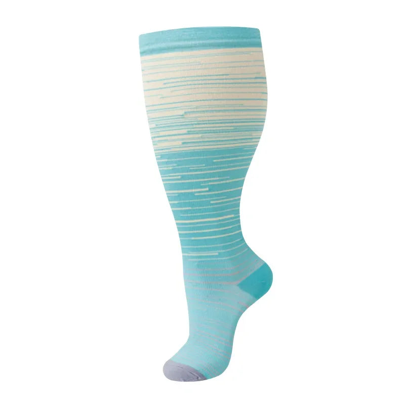 Teal Stripe Wide Calf Compression Socks